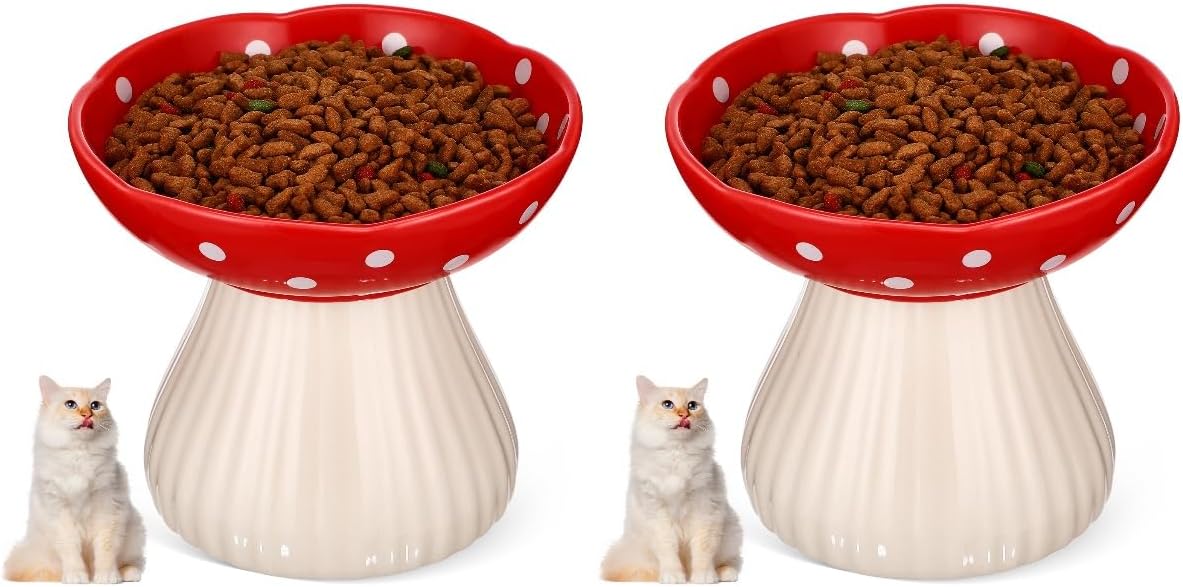 2pcs Ceramic Elevated Cat Bowl for Indoor Cats Wide Raised Feeding Dish Stable Base for Comfortable Eating Promotes Healthy Posture and Digestion