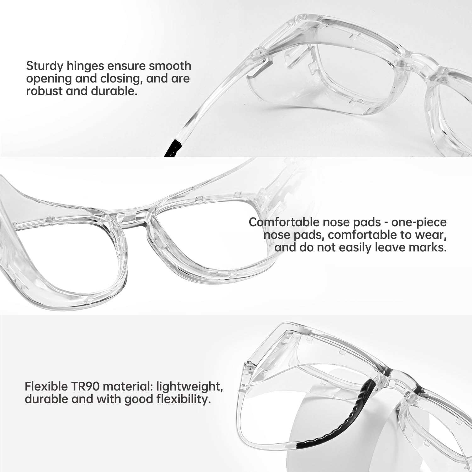 Junsika Safety Glasses with Readers Oversized Classic Stylish Blue Light Readers Safety Glasses with Anti-Fog Eyeglass Cloth - Image 3