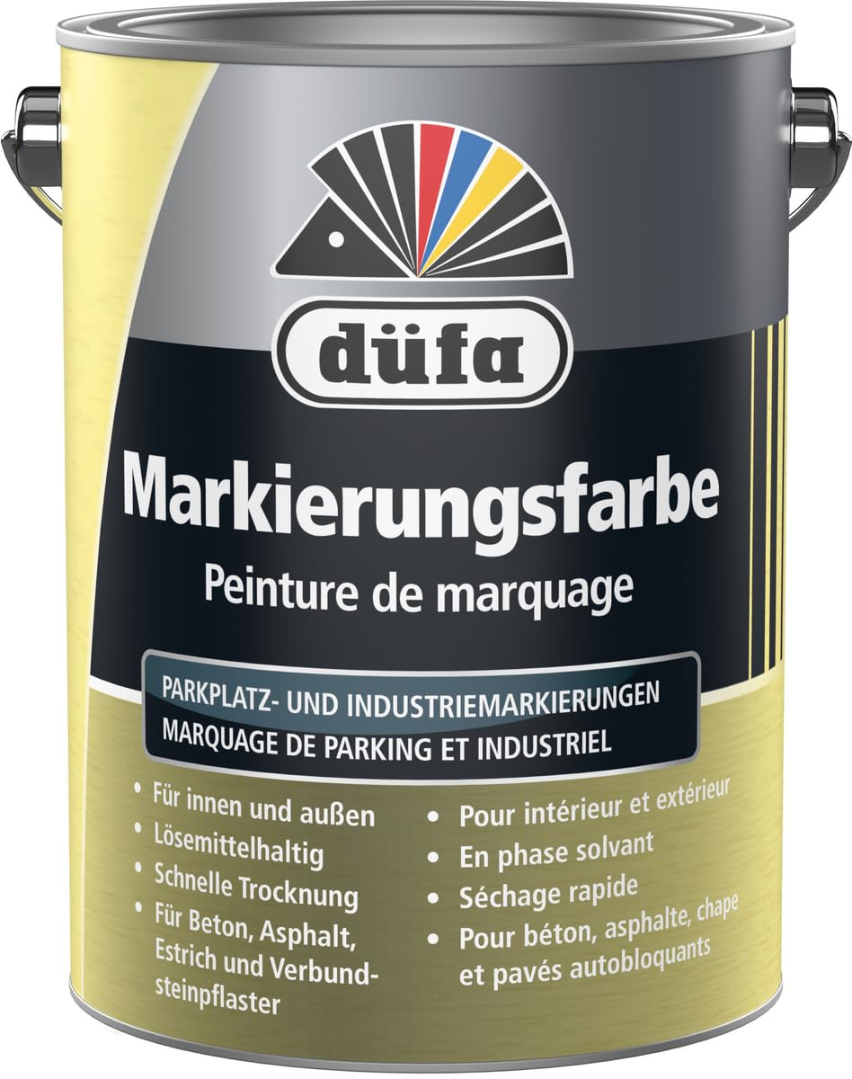 düfa Markierungsfarbe Gelb 2,5 Liter Parkplatz- & Industriemarkierungen auf Beton, Asphalt und Estrich | abriebfeste Parkplatzfarbe & Bodenfarbe
