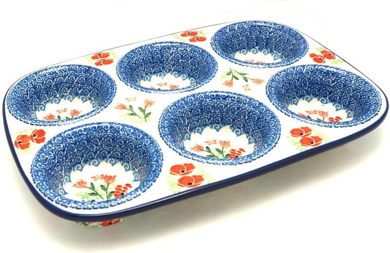 Polish Pottery Muffin Pan - Whimsical Garden