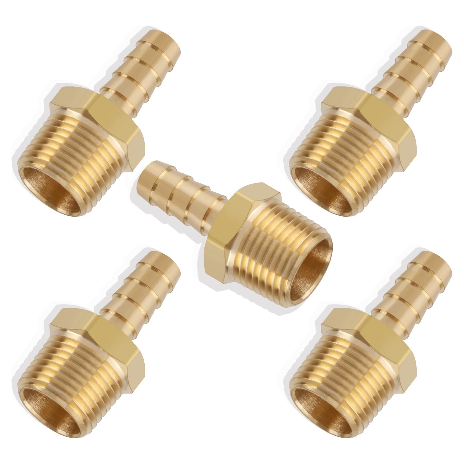 Boeray 5pcs Brass Hose Barb Fittings 3/8 Inch Barb to 1/2 Inch NPT Male Thread Air Hose Fittings Adapter Connector Water Fuel Air Line Fittings 3/8”
