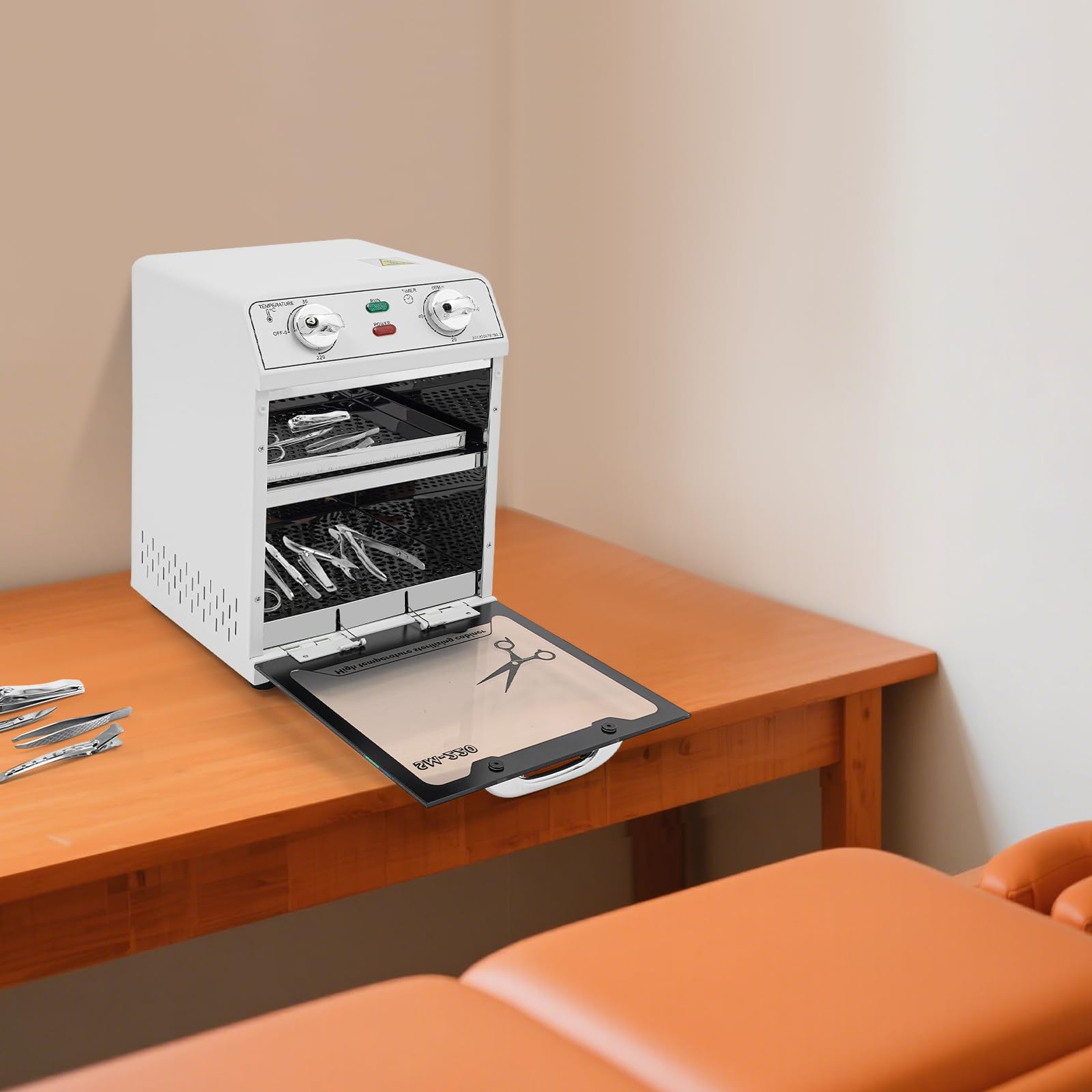 Hochtemperatur Sterilisator, 8L Heißluftsterilisator mit Timer und Temperaturregelung(0-220°C), Heißluftsterilisator für Haarwerkzeuge,Nagelstudios,Spa
