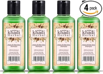 Srotam Khadi Neem & Aloe Vera Shampoo For Fresh, Strong and Shining Hair | Scalp Nourishment, Hair Fall Control, Hair Growth & Hair Strengthening | Paraben Free, Natural Botanical Extracts (Pack of 4, 210 ML Each)