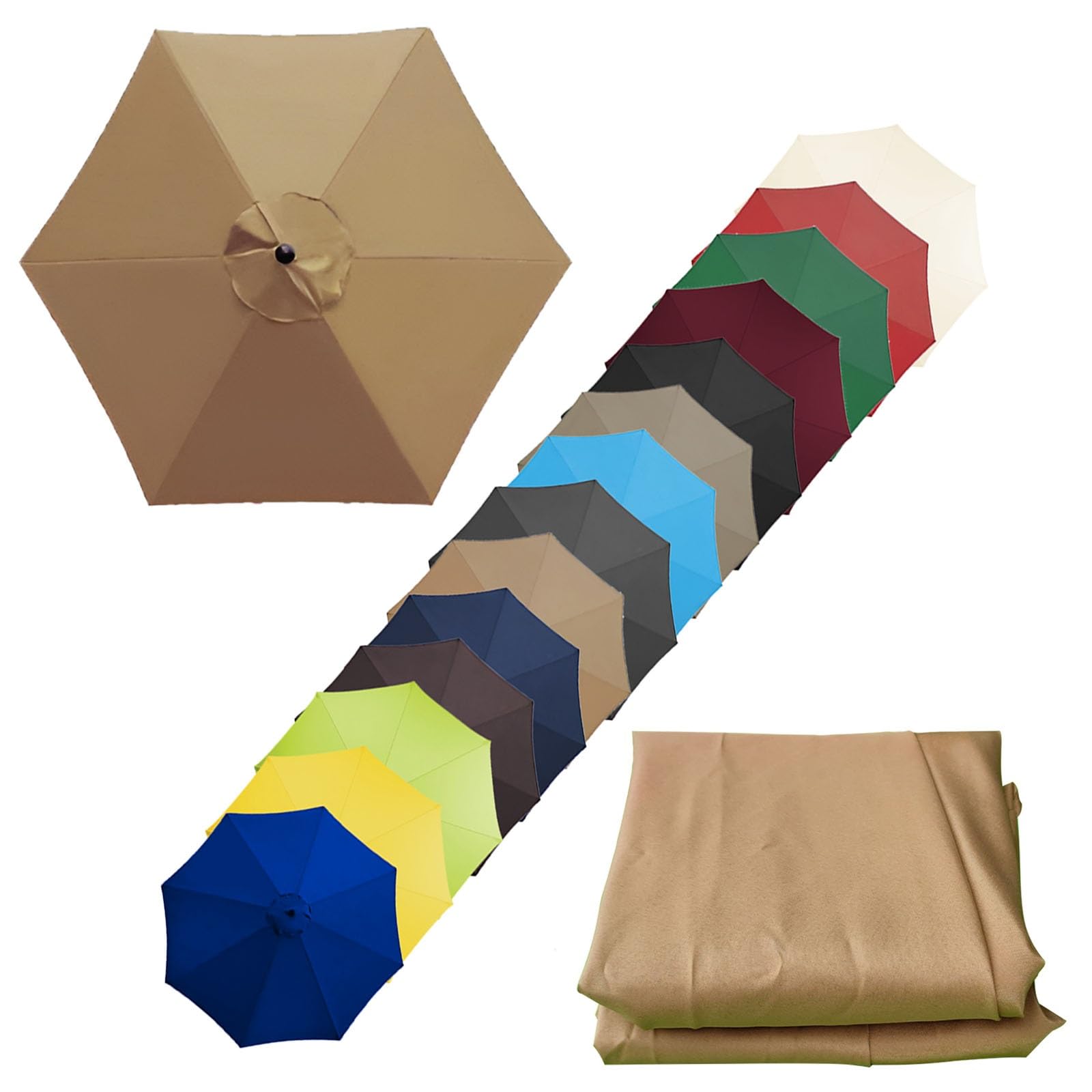 Replacement Canopy Top, Sun Umbrella Replacement Cloth 200cm/270cm/300cm+6 Arms/8 Arms Replacement Parasol Fabric Cover For Garden Umbrella(Color:Khaki,Size:6 ribs-2.7m(8.8ft)) — image 1