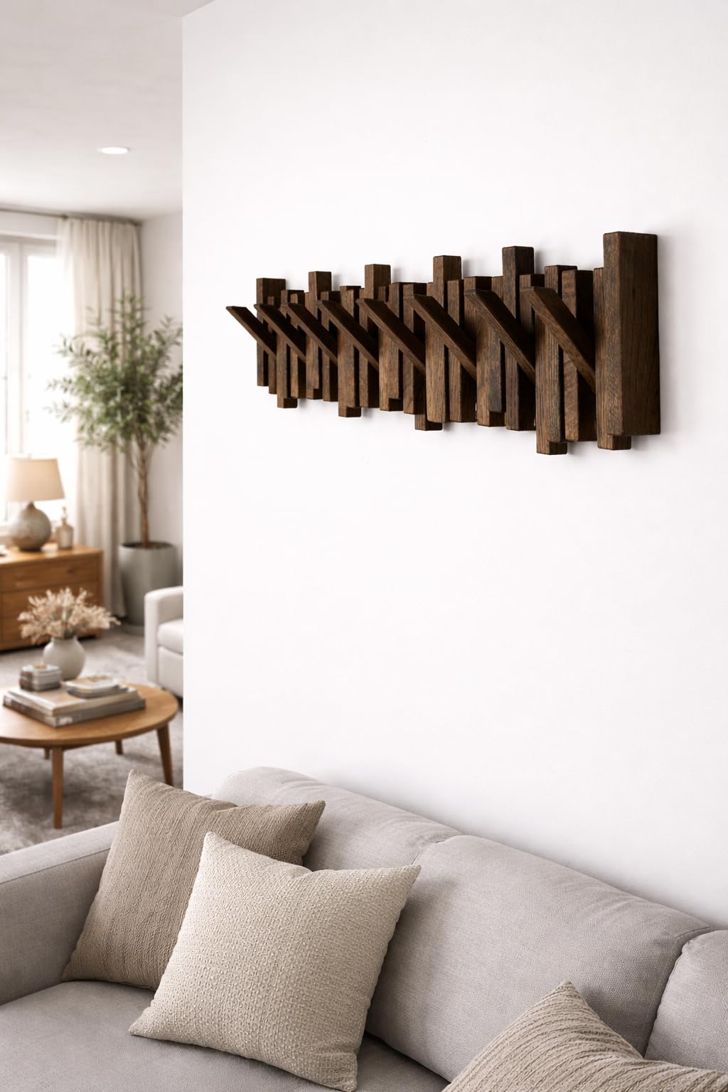 WECO Porte-manteau mural (Teinté foncé avec vernis transparent, 50,5 cm, 6 crochets)