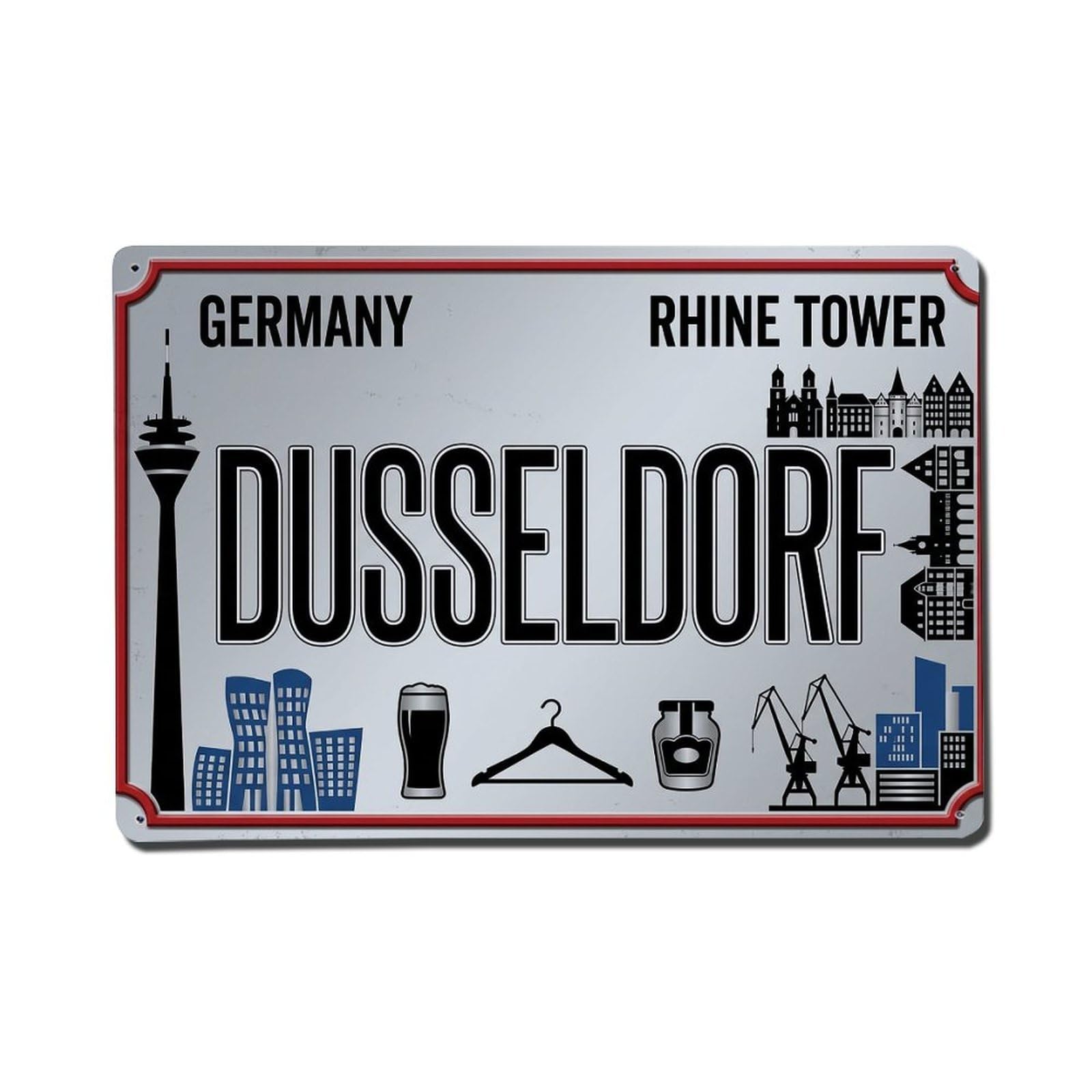Cwbufd 8X12inch(20X30cm) Vintage Travel Dusseldorf Rhine Tower Fashion Metal Tin Sign Plaque Wall Decor For Cafe, Club Bar, Office, Garden Metal Poster 8X12inch