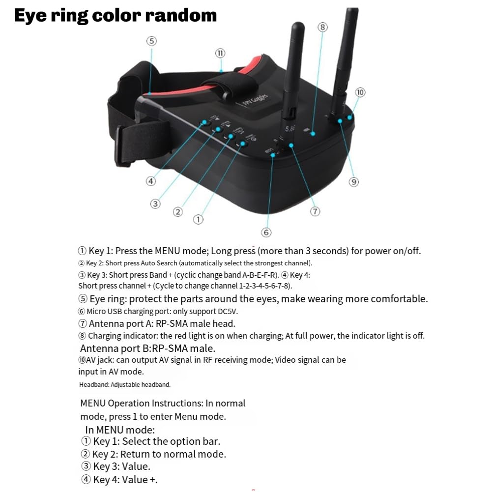 Gafas FPV VR009 5.8G Con DVR Y Pantalla De 3″ – Recepción Dual Y 40 Canales Para Drones Con Cámara