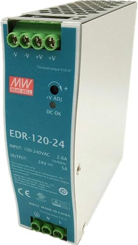 Mean Well Original EDR-120-24 Fuente de alimentación industrial de carril DIN de salida única 24V 5A 120W