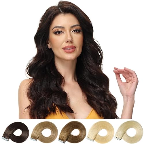 Rosebud - Extensiones de cabello humano con cinta adhesiva REMY, extensiones de cabello seguras de trama de piel sin costuras, 1.41 ozpaquete, 20