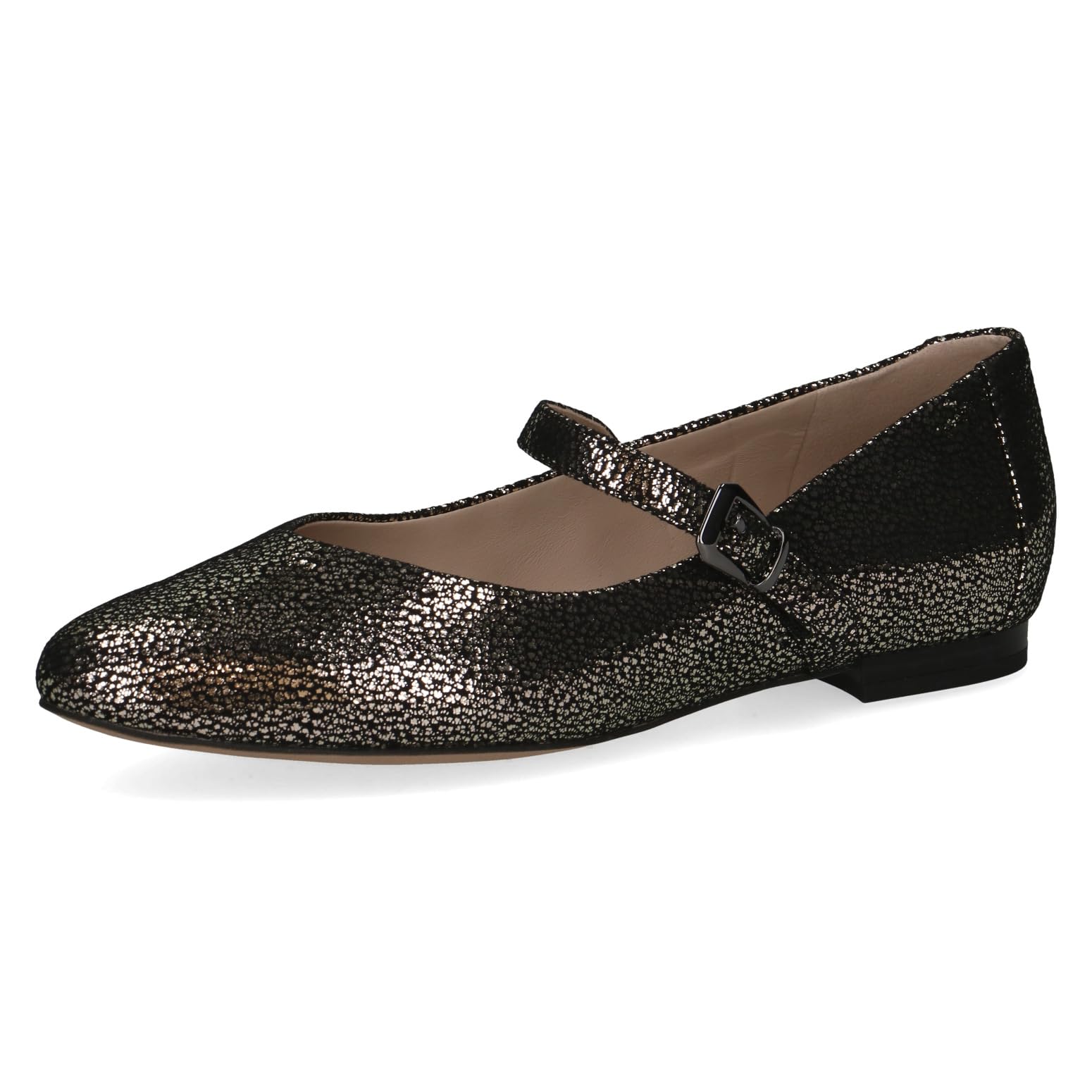 CAPRICE Women Ballet Flats Leather with Velcro Closure, Black (Black/Gold), 6.5 UK