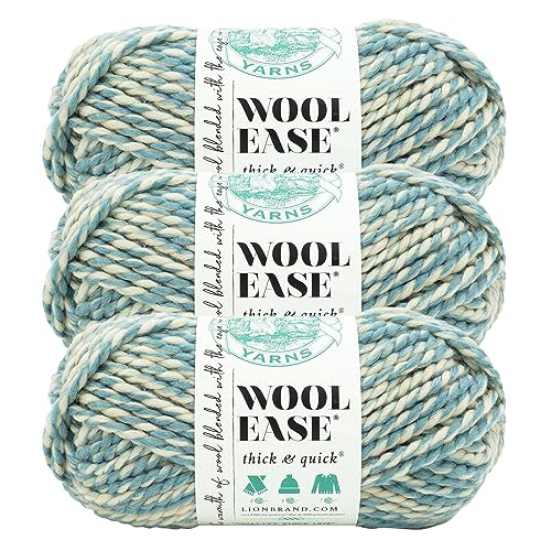 Image of Lion Brand Yarn, Wool-Ease Thick & Quick Yarn, Rapids, Blue Yellow, 3 Pack | Super Bulky Wool Acrylic Blend Fiber for Soft Hats, Sweaters, Chunky Blankets, Yarn for Crochet, Knitting, Crafts, Weaving