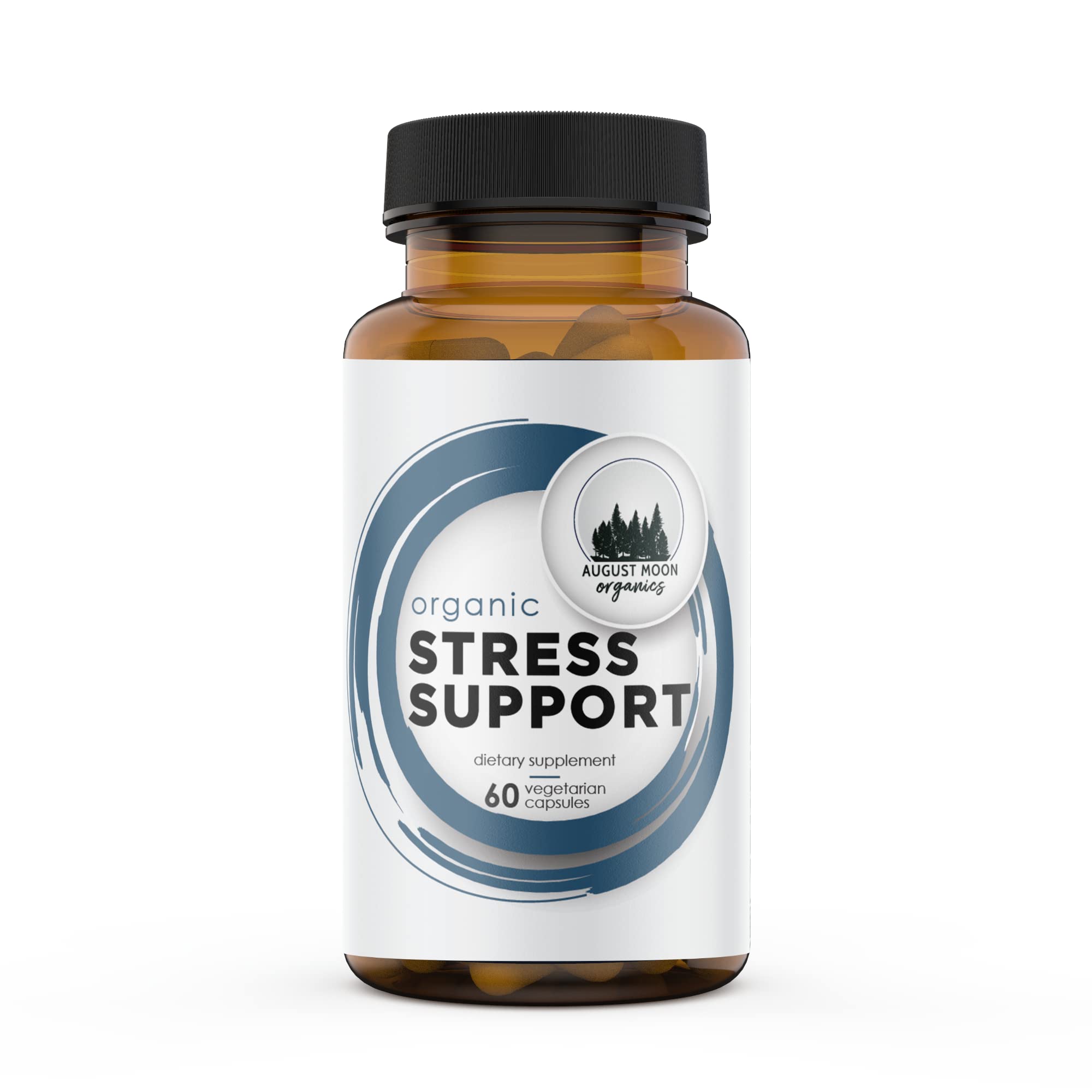 August Moon - Organic Stress Support - 60 Vegan Capsules in a Glass Bottle - 30 Day Supply