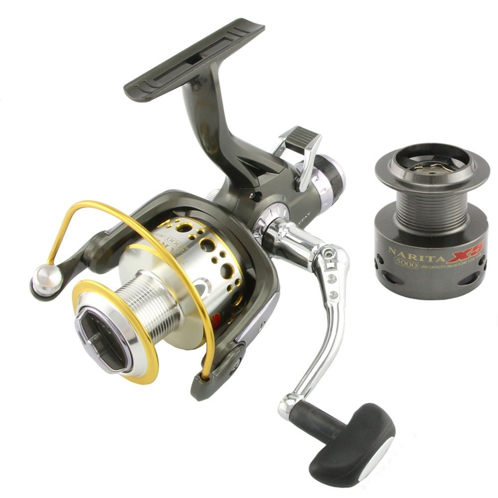 NARITA ARES3000-6000 Surf Fishing Reels 1 Way + 9 Ball Bearings Riverhawk Smooth Metal Carp Spinning Reel Bait Runner Fishing Wheel + Spare Spool