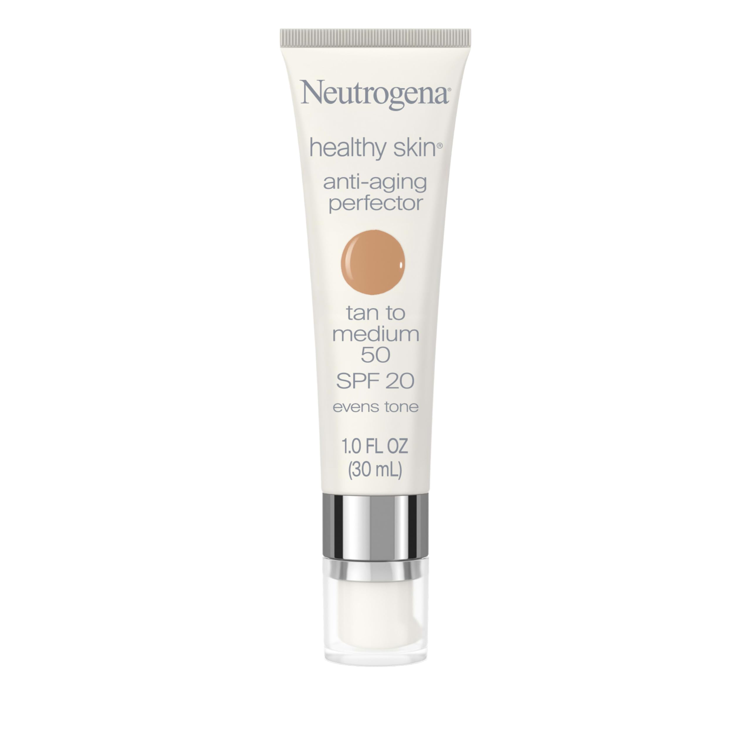Neutrogena Healthy Skin Anti-Aging Perfector Tinted Facial Moisturizer and Retinol Treatment with Broad Spectrum SPF 20 Sunscreen with Titanium Dioxide, 50 Tan to Medium, 1 fl. oz