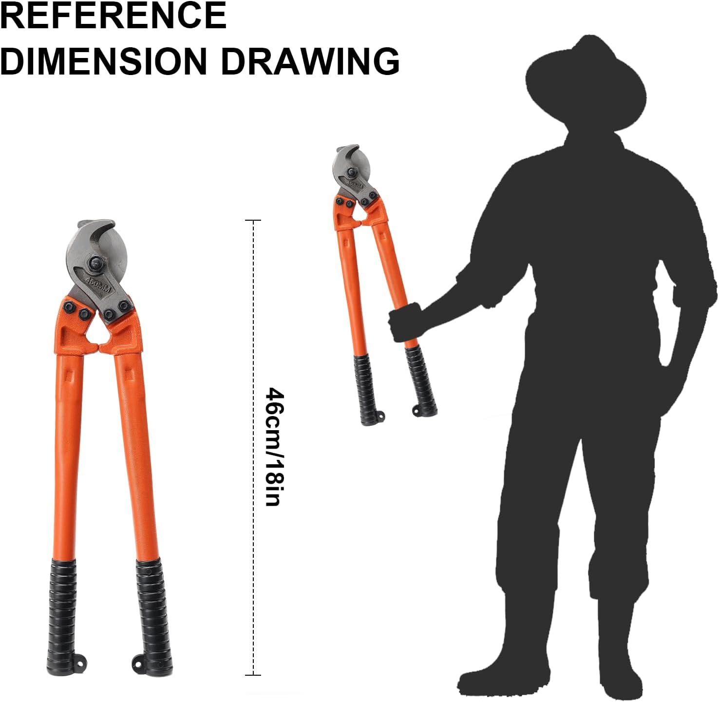 Wire Cutters 18in Heavy Duty Cable Cutters with Ergonomic Handle Cutting Up to 5/16" Hardened Steel Wire Cutter for Wire rope, Stainless Steel Wire, Copper and Aluminium Cables