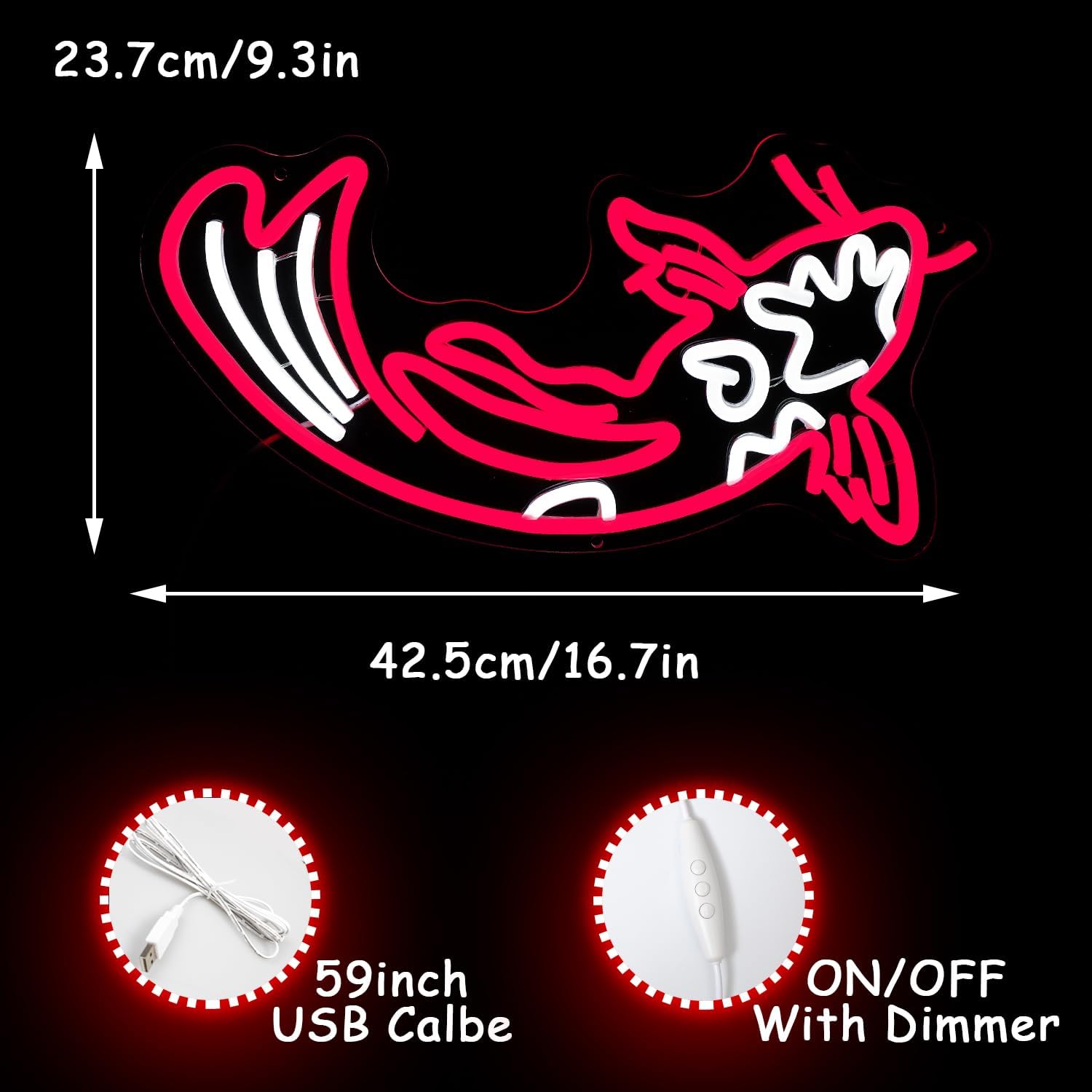 Koi Fish Neon Sign for Wall Decor Koi Carp Neon Lights Japanese Fish Led Neon Red White Neon Signs Lucky Sign 16.7”x9.3” for Bedroom Office Living Room Decoration - Image 2