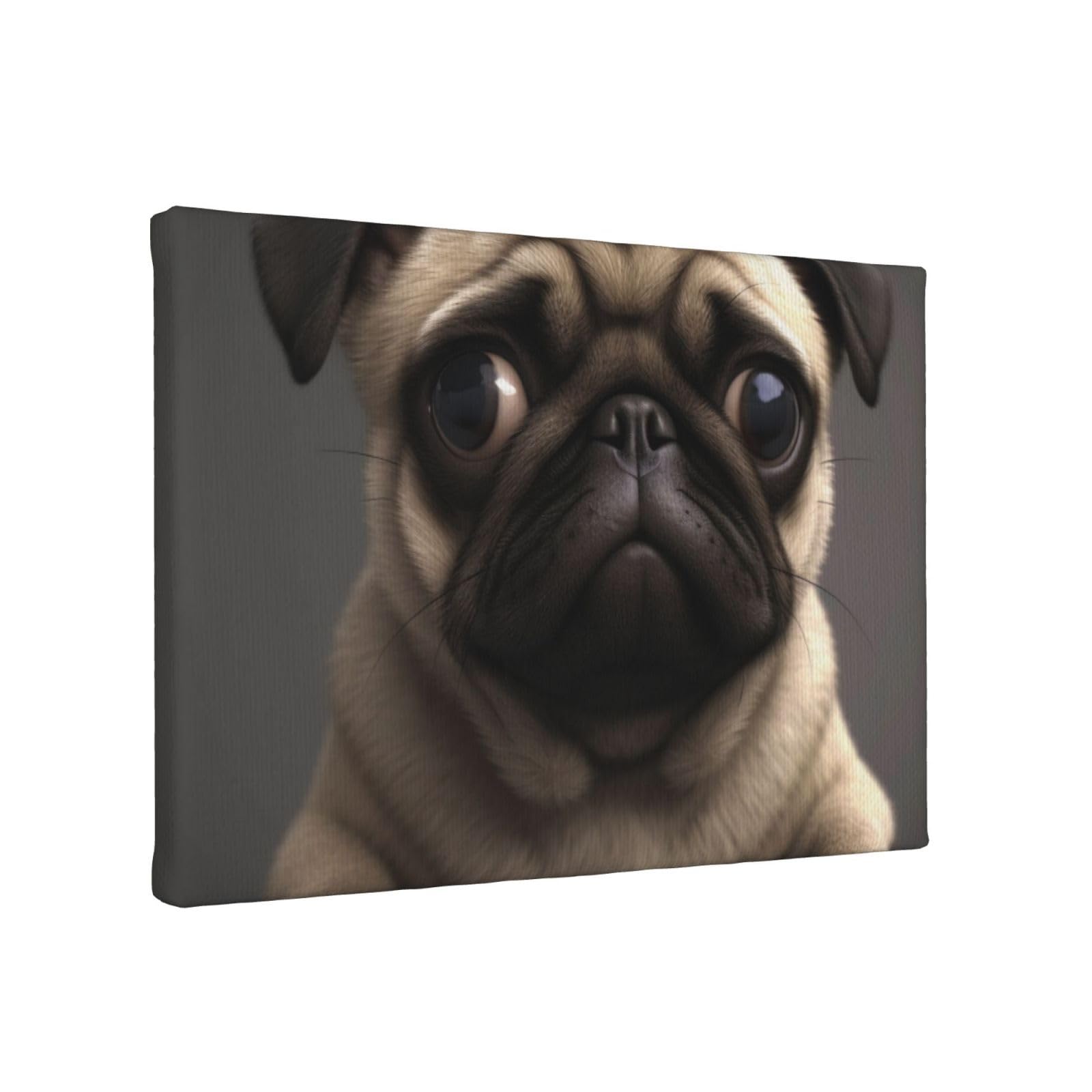 YKLJG Cute Pretty Pug Dog Printed Wall Art Canvas Painting 30x20 CM Wooden Framed Picture Painting Artwork Prints for Bedroom Kitchen Home Office Decor