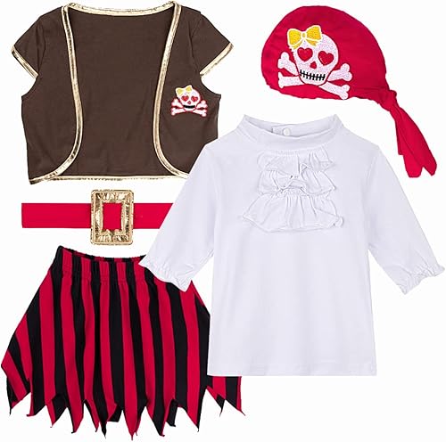 Miniatura 2 de Disfraz de pirata para niños pequeños y niñas, 5 piezas, disfraz de Halloween 3M-4T