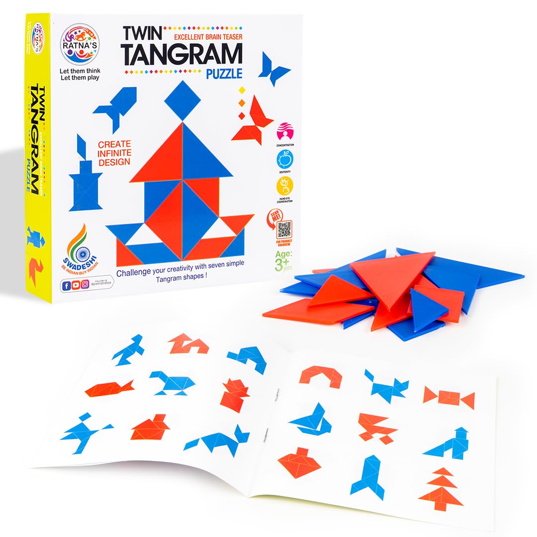 Ratna's Twin Tangram Educational Puzzles for Kids, 14 Pieces Geometric Brain Teaser Jigsaw Toy, Creative Learning Educational Travel Toy for Kids 3+ Years-picture-20