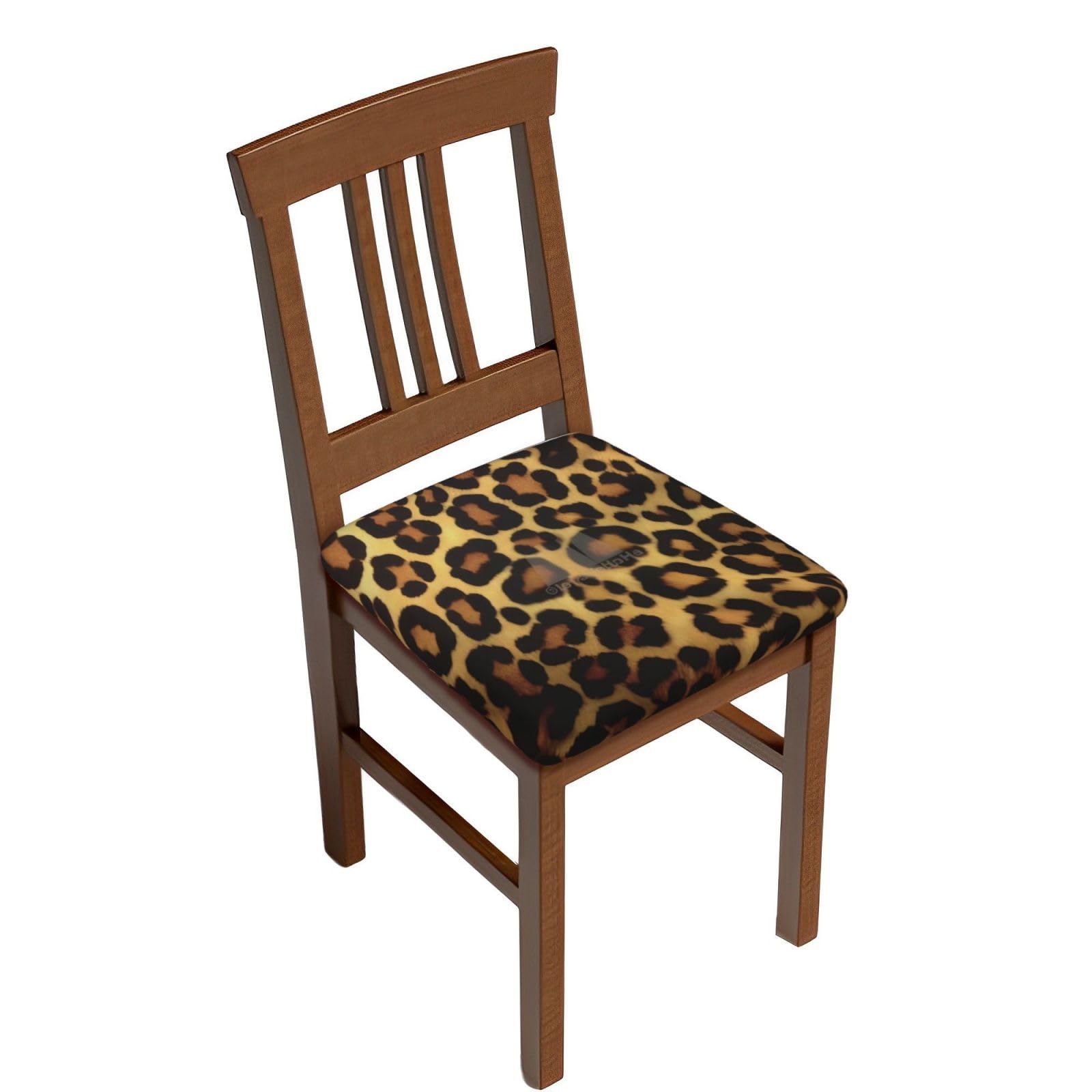 ZHONGSK Stretch Dining Chair Seat Covers Set | Leopard Print | Square Removable Washable Chair Slipcovers With Ties, Universal Chair Seat Protectors