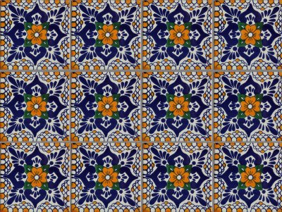Shalom Y'All Tiles (Flowers on Blue). Armenian Ceramic