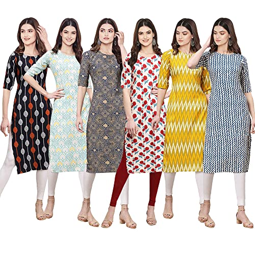 Image of Pinkmint Women's Crepe Digital Print Straight Kurta [Pack of 6] (CKE-329-353-330-333-341-343)
