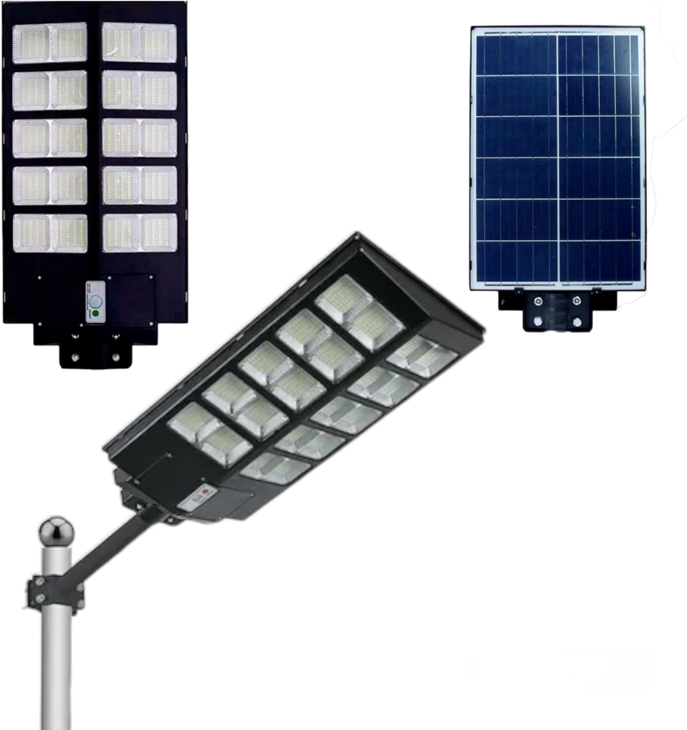 Lampione Stradale Solare Faro Led con Pannello Solare con Sensore Crepuscolare Impermeabile IP67 Luce Bianco Freddo 6500K Led Esterno con Telecomando 1500W