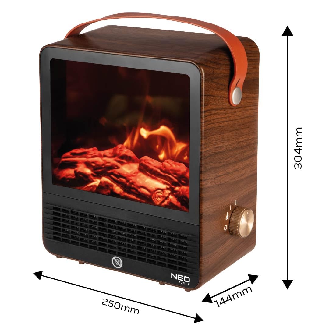 NEO TOOLS Caminetto elettrico, 1500 W, riscaldamento indipendente | Con effetto fiamma realistico, 2 livelli di calore e protezione da surriscaldamento, ideale per ambienti accoglienti