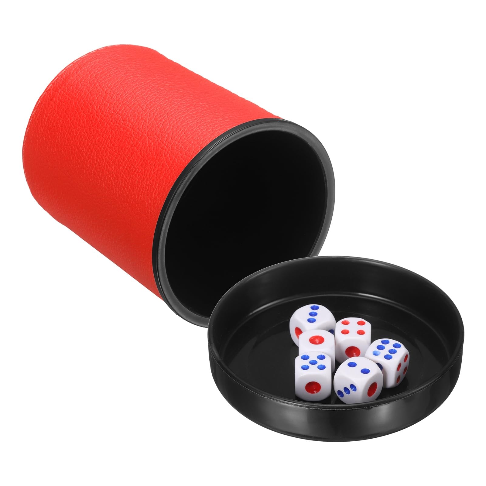 sourcing map Professional Dice Cup, PU Leather Shaker Cups with Lid Includes 6 Dot Dice for Bar Gatherings Party Board Games, Red