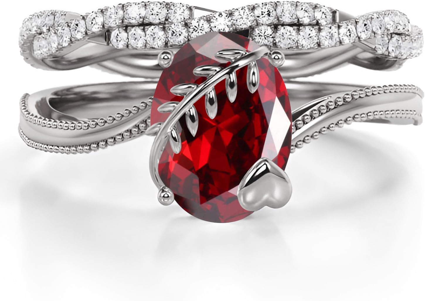 2Carats Oval Cut Engagement Rings Set for Women Silver 10K 14K 18K Gold Leaf Gemstone Unique Promise Wedding Anniversary Ring Set with Delicate Gift Box Size