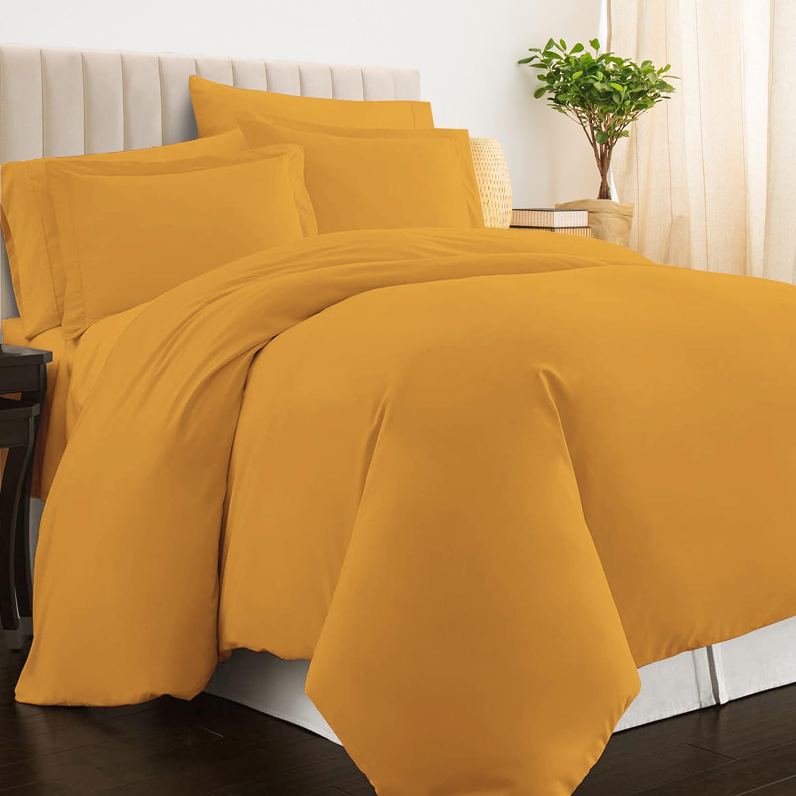 Pizuna 100% Cotton Double Duvet Cover Set Honey Gold, 400 Thread Count Long Staple Cotton Duvet Cover 200x200cm, Sateen Weave Quilt Cover with Button Closure (Double Duvet Cover Cotton) โ image 1