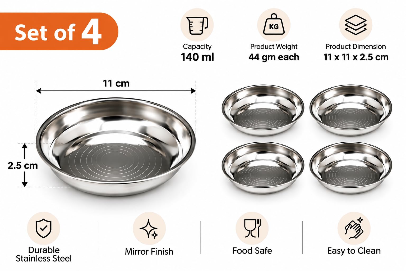 Stainless Steel Halwa Plates - Set of 4 -4