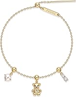 PAVOI 14K Gold Plated Adjustable Charm Bracelet for Women - 7 Inch Sliding Chain with Removable Heart, Horseshoe & CZ Charms