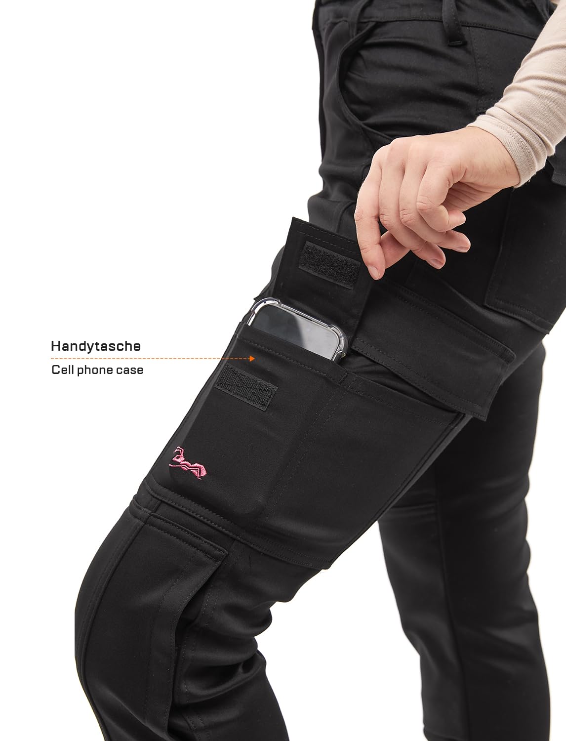 strongAnt Damen Arbeitshose komplett Stretch für Frauen Bundhose mit Kniepolstertaschen Schwarz Grau Weiß Pink