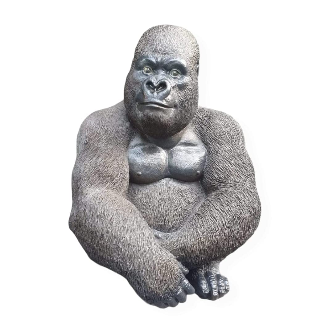 Aspinaworld Garden Ornament Gorilla 40cm Sitting Silver Grey Chest