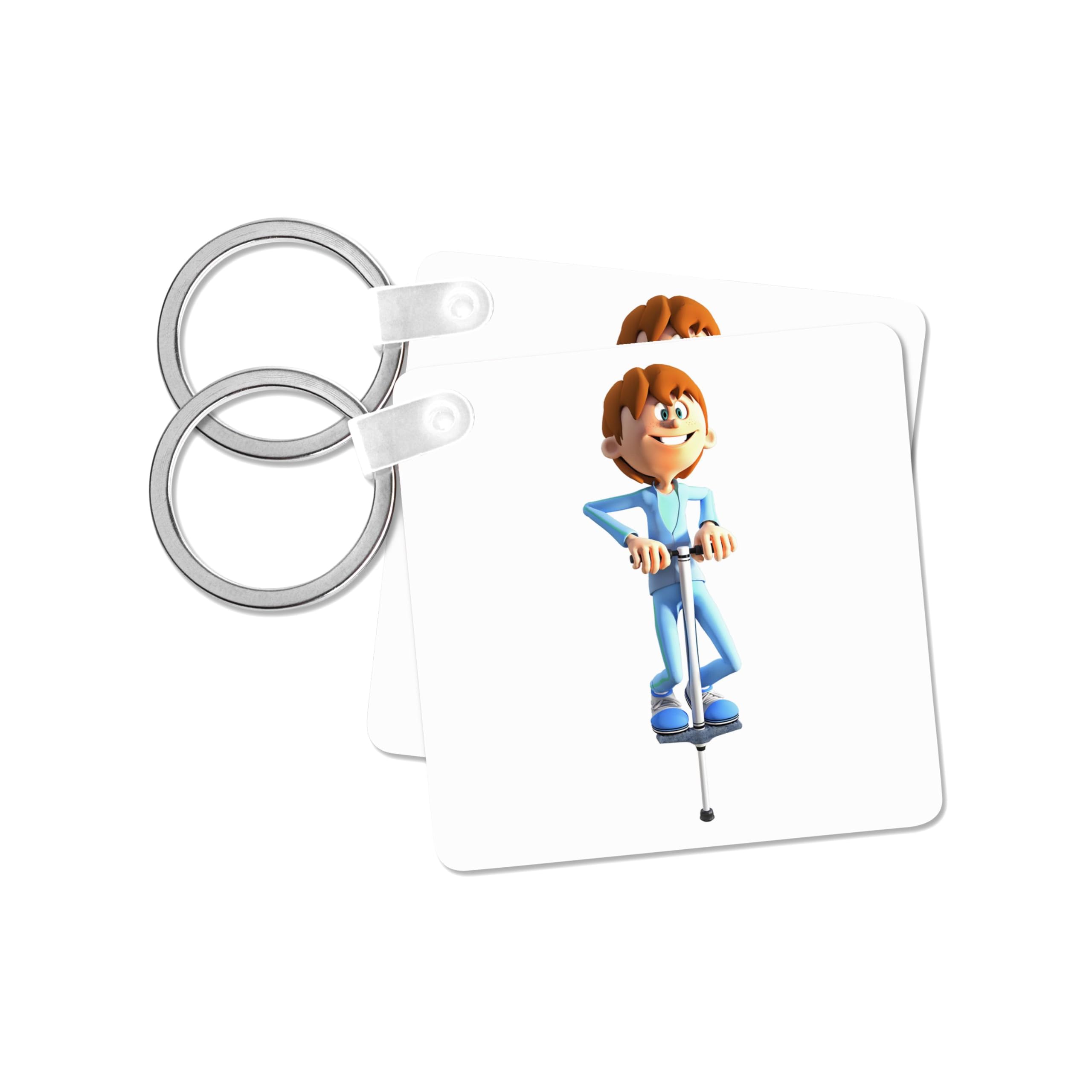 3dRose, Cartoon Boy on a Pogo Stick, set of 6 Key Chains