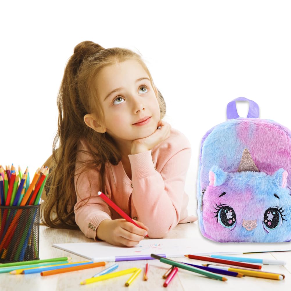 Unicornio Peluche Mochilas, Ojos grandes Unicornio Peluche Mochilas para Niño, Mochila de Moda Cute Glitter Girl, linda mochila de felpa Unicornio para mochila escolar Bolsa de viaje