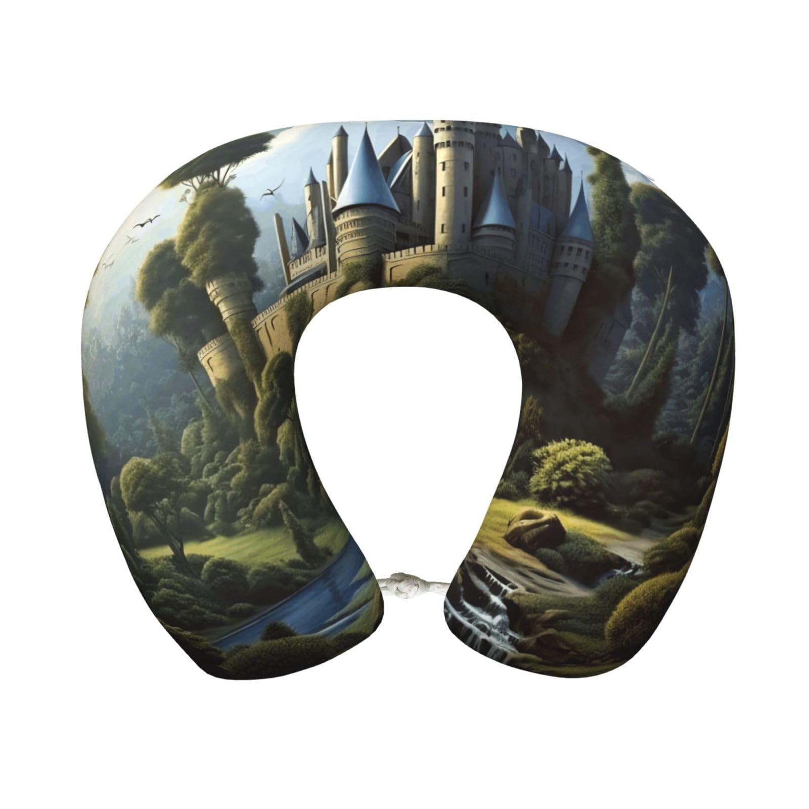 peiyeety Woods and Castle Travel Pillow Memory Foam - Comfortable U Shape Neck Pillows for Sleeping, Neck and Head Support Portable Airplane Pillow Adjustable Flight Pillow, Washable Cover