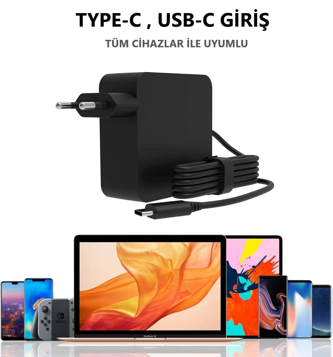 Alimentatore USB C 45W Caricatore per Asus HP Samsung Chromebook C302CA C101PA C101P C213S C523NA C223NA C423NA X360 PC Portatile Thinkpad T14 T14S yoga 720 910 Caricabatteria 20V 2.25A Type C