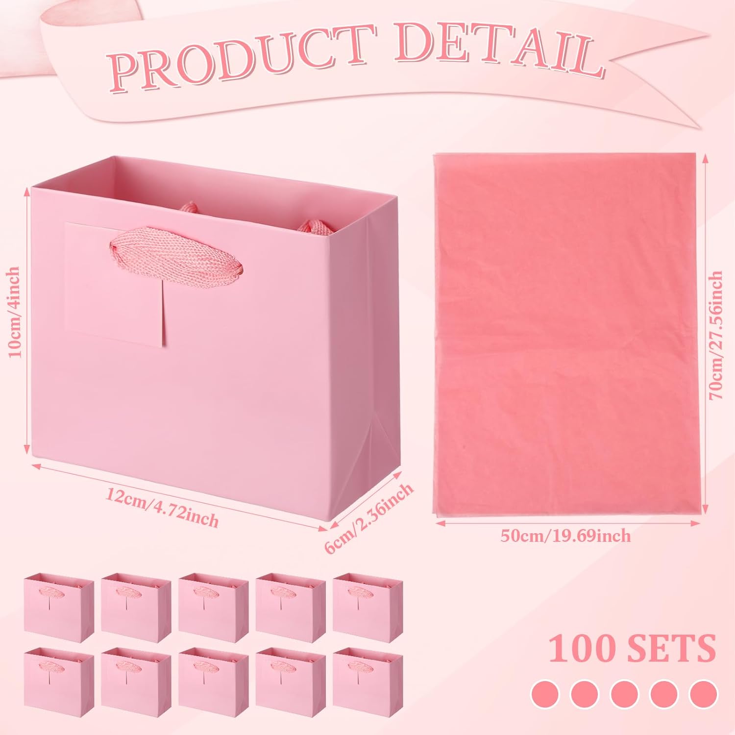 Zhanmai 100 Pcs 4.7 x 2.4 x 3.9 Mini Gift Bags Bulk with Tissue Paper Kraft Paper Bag with Handle Gift Tag for Birthday Party, Valentines Day, Baby Shower, Wedding, Mother's Day (Pink) - Image 2