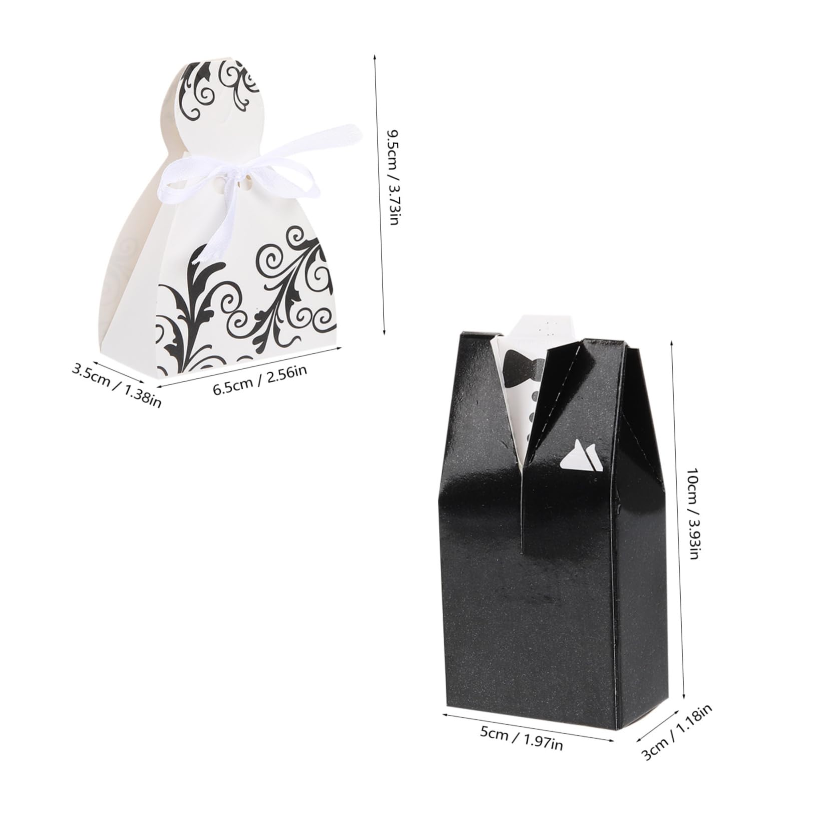 100 Scatole Porta Confetti per Matrimonio in Carta Nero Forma Sposa e Sposo, Confezione da 100 Pezzi per Bomboniere e Regali Nuziali