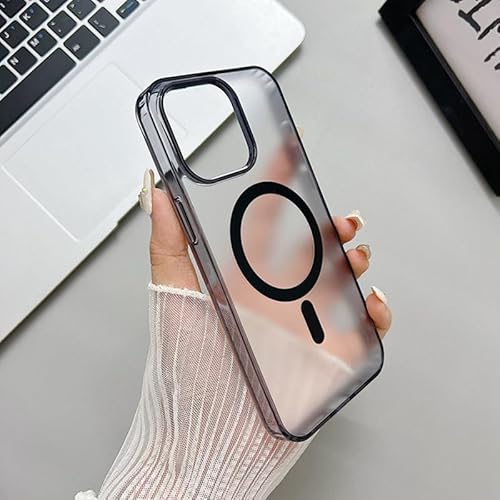 いphone12 Mini MagSafe対応 衝撃吸収 指紋つかない 透明仕上げ 2層構造 さらさら手触り アイフェイス12 Miniカバー 黄ばみなし 丈夫 耐久性 つや消し 滑らない アクリルケース 四隅?化保護 シリコン(ブラック)