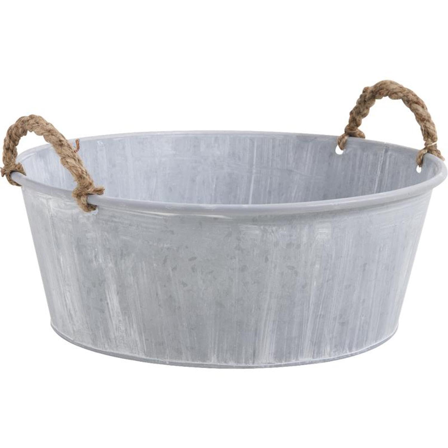AUBRY GASPARD - Corbeille en Zinc avec Anses en Corde - Ø 30.5 cm - Base 25 cm - Hauteur 11.5 cm - Idéale pour Plantes Aromatiques et Fleurs - Résistante aux Intempéries - Design Tendance et