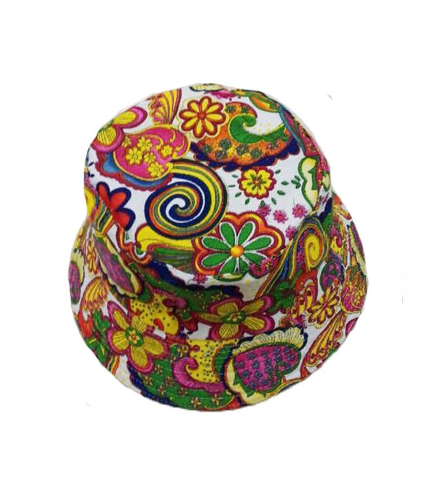Kgm Unisex White Colorful Paisley Psychedelic Design Bucket Hat - Festival Holiday Travel Hats (White)