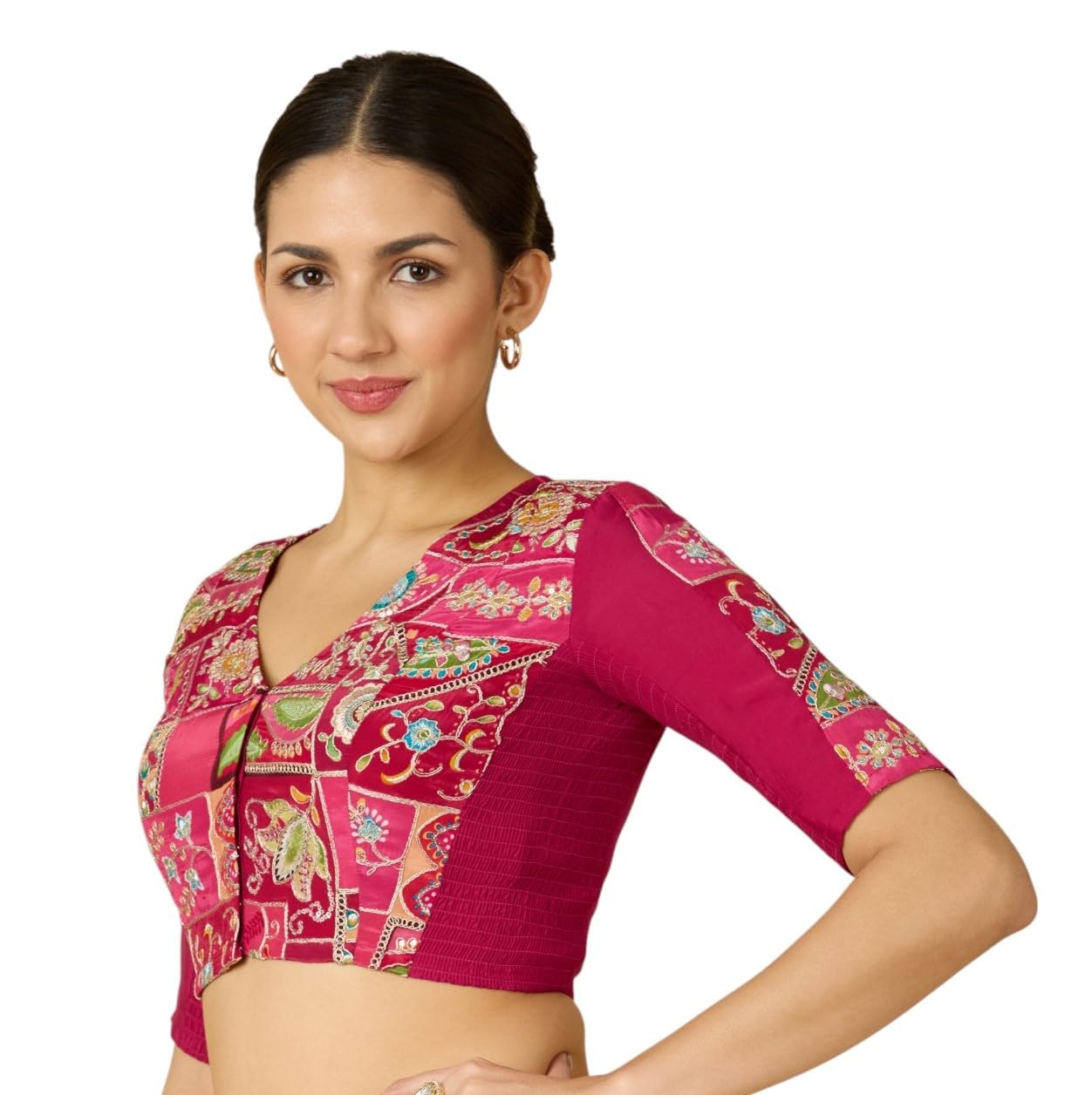 studio shringaar Women's Pure Viscose Crepe Embroidered Stretchable (Smocked) Saree Blouse-picture-39
