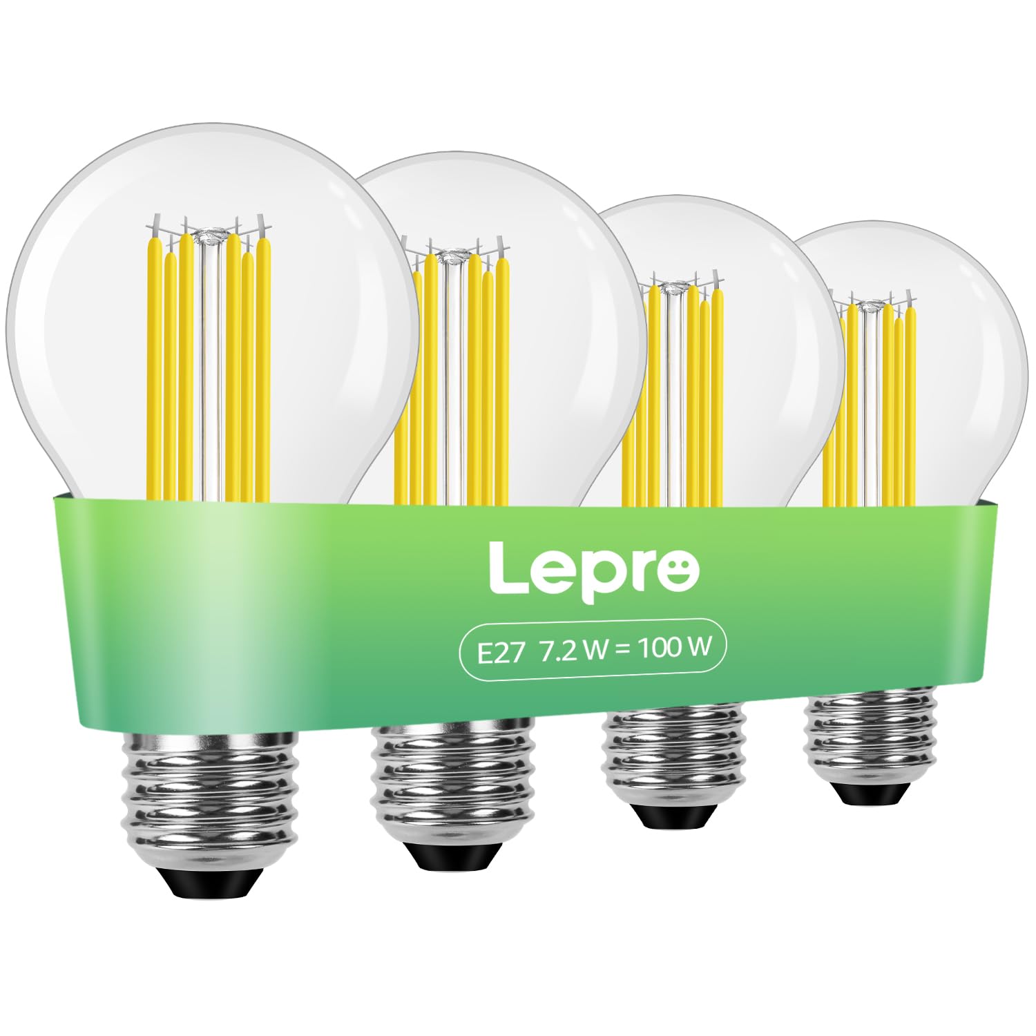 Lepro E27 GLS A-Rated LED Bulb - 7.2W - 1521lm - 2700K Warm White - Clear Filament - Pack of 4