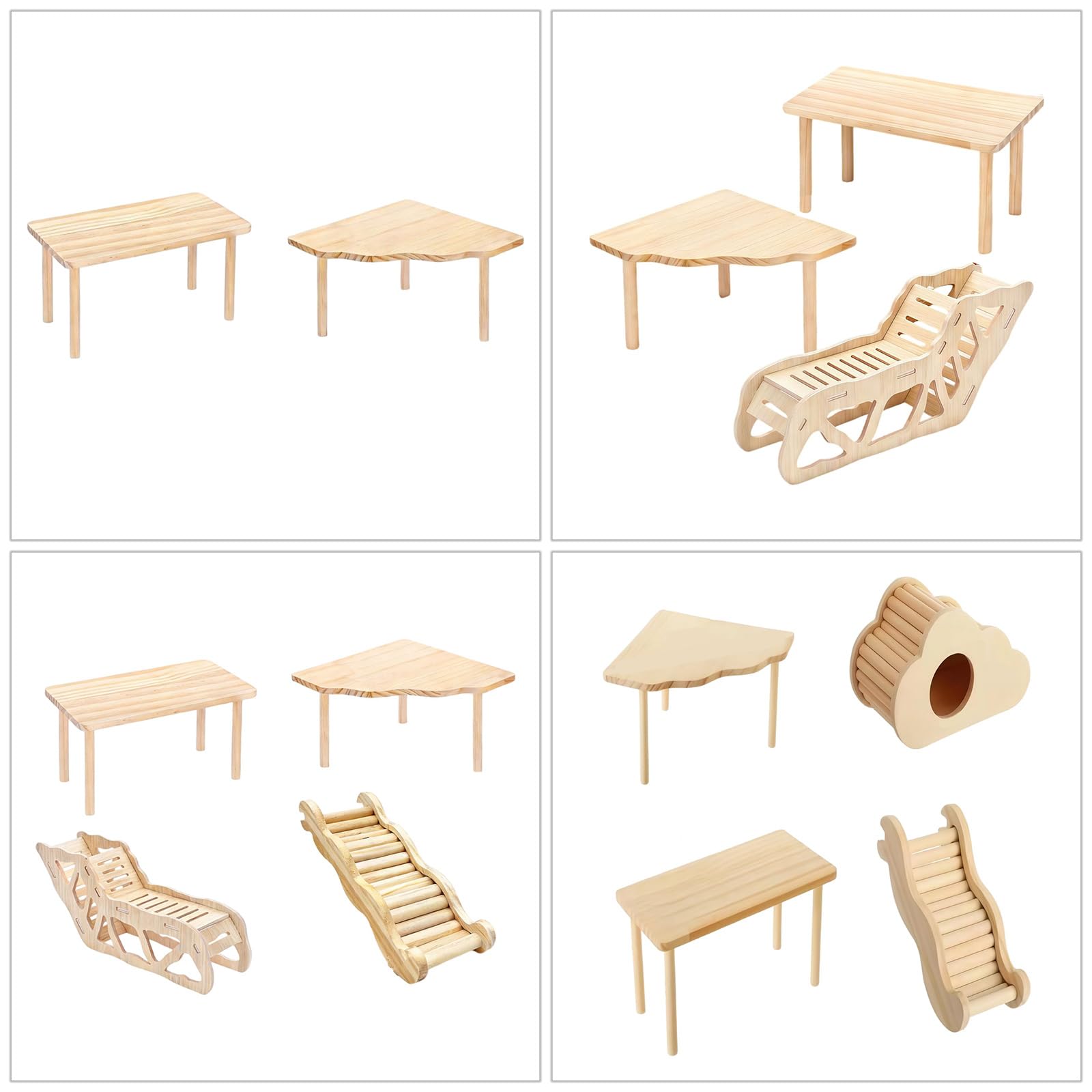 Piattaforma per criceti in legno naturale e gioco con nascondigli a tunnel per piccoli animali domestici, criceti, gabbia accessorio per piccoli animali domestici, scala in legno