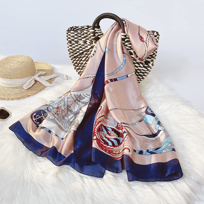 2023 Spring and summer imitation silk scarf fashion simple mid-length square scarf travel sunscreen shawl dual-use scarf (pink)