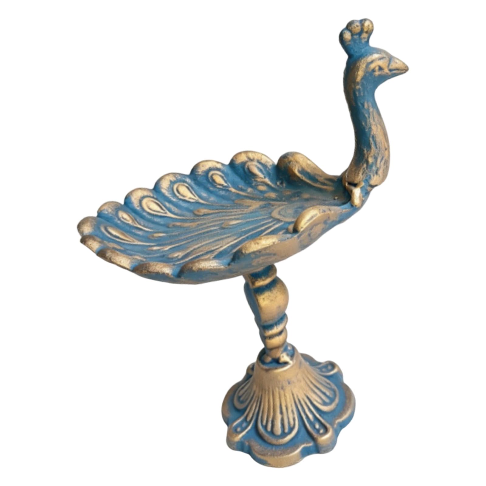 TFAOYS Garden Ornament Bird Holder Tray, Cast Iron Vintage Feeder Inspired Accent for Patio Courtyard Tabletop Display with Pedestal Base Stand Bird Tray Antique Decor Courtyard Ornament Shelf
