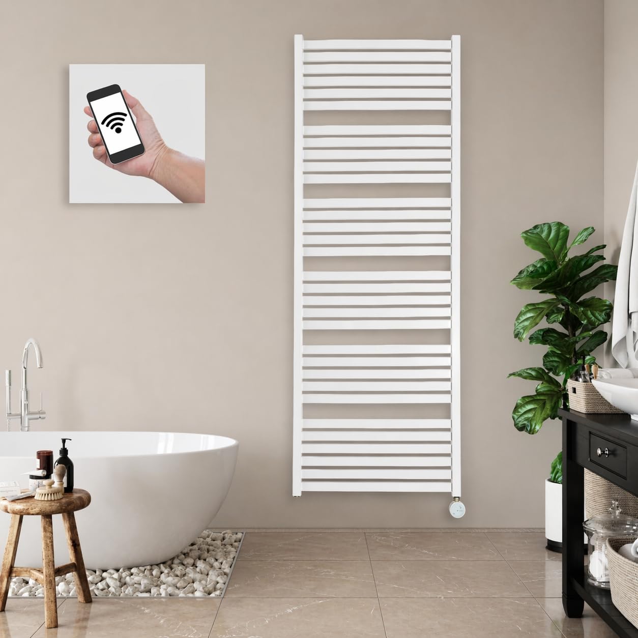 anapont Marlin elektryczny grzejnik łazienkowy na ręczniki – aplikacja WiFi – grzejnik na ręczniki, IPx5, w pełni zmontowany – atmosfera i komfort w łazience